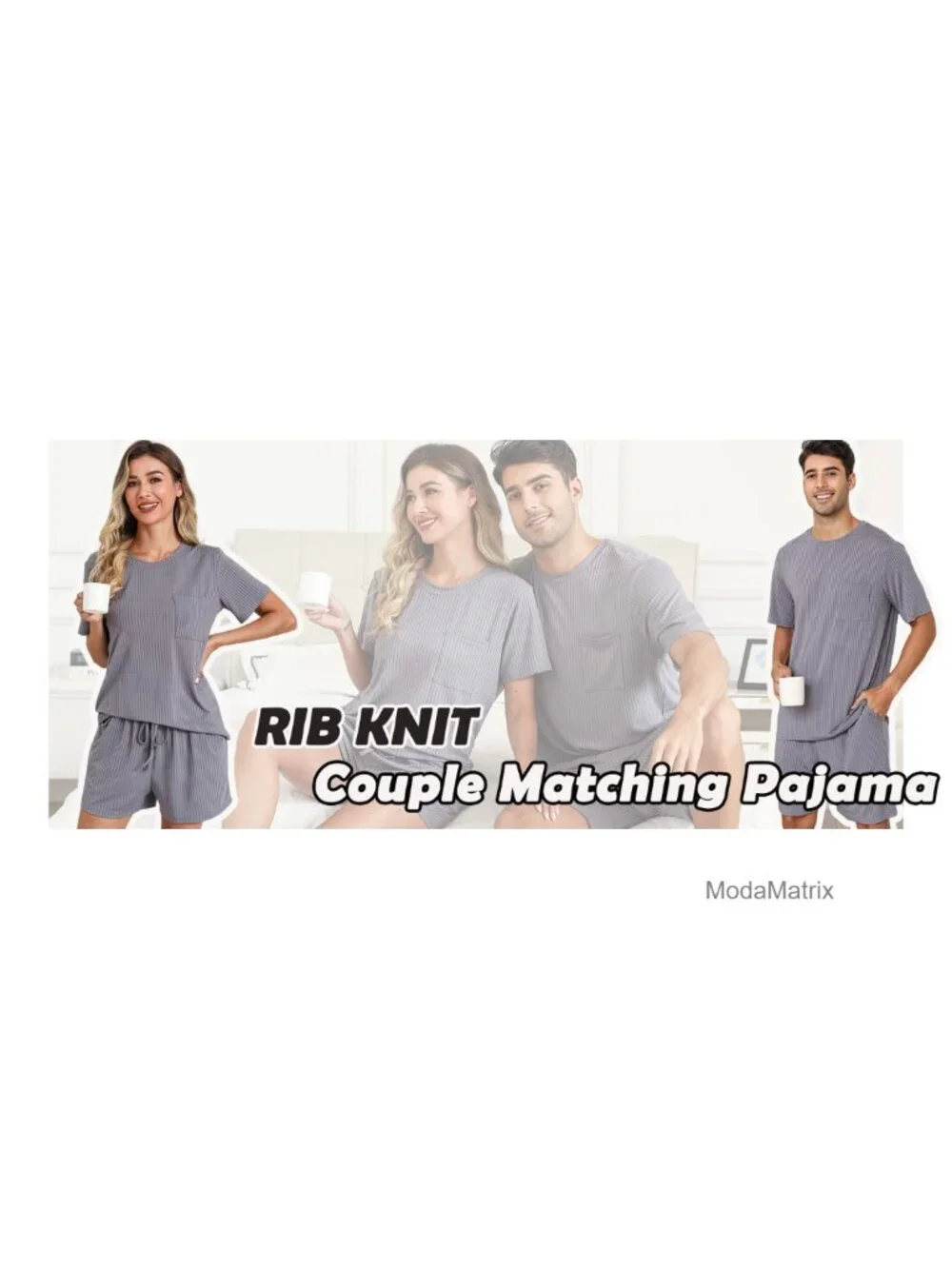 Matching Couples 2 Piece Pajama Set Ribbed Knit Lounge Shorts and Top Sleepwear